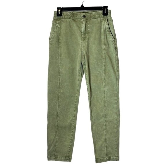 7 For All Mankind Jeans‎ Women 25 Green Denim Elastic Waist Straight Leg Ankle - Picture 1 of 11